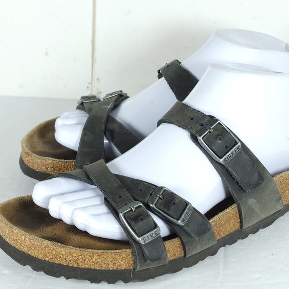Birkenstock Women's Franca US8 EU39 Gray Oiled Leather Strappy Slide sandals - Picture 13 of 16